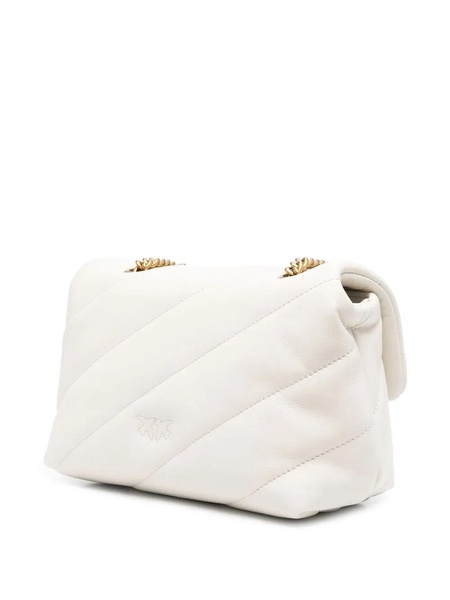'Love Classic Puff' White Shoulder Bag with Diagonal Maxi Quilting in Leather Woman Pinko