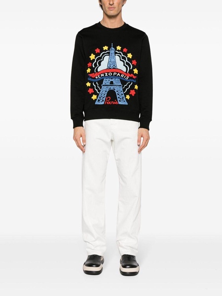 Black Sweater with Drawn Varsity Embroidery