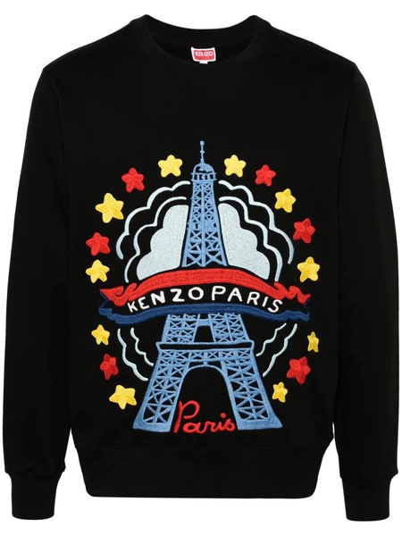 Black Sweater with Drawn Varsity Embroidery