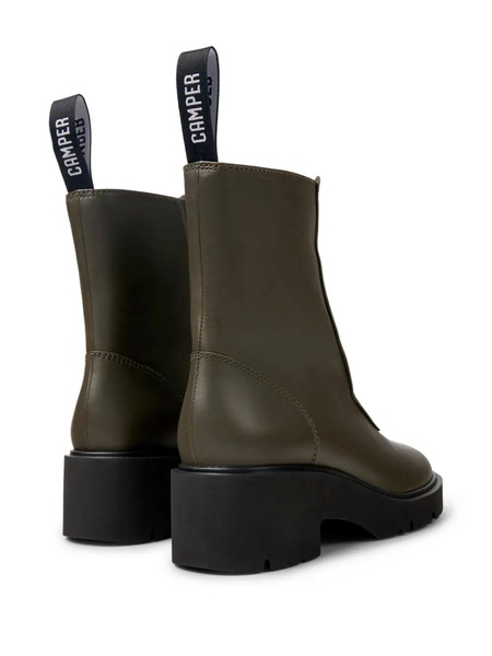 Green leather zip boots for women