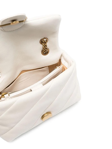 'Love Classic Puff' White Shoulder Bag with Diagonal Maxi Quilting in Leather Woman Pinko