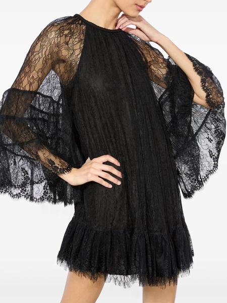 Delia Ruffle Angel-Sleeve Tunic Dress