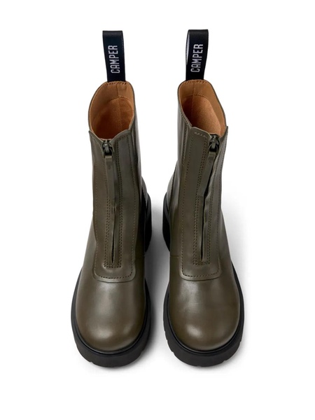 Green leather zip boots for women
