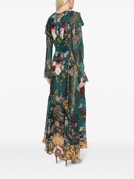 Ruffled silk midi wrap dress