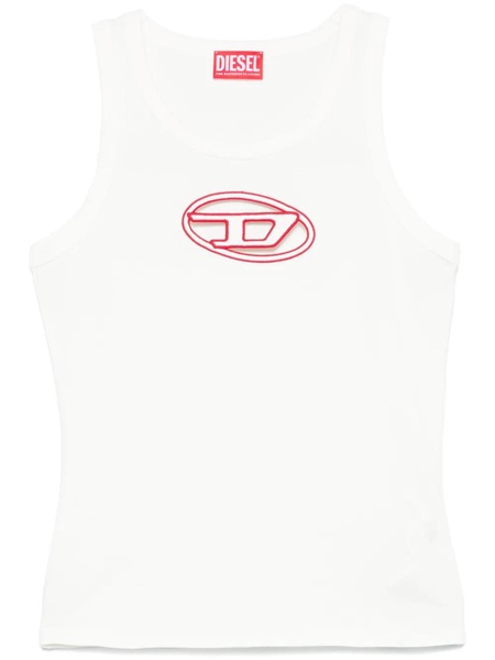 White tank top with cut-out logo