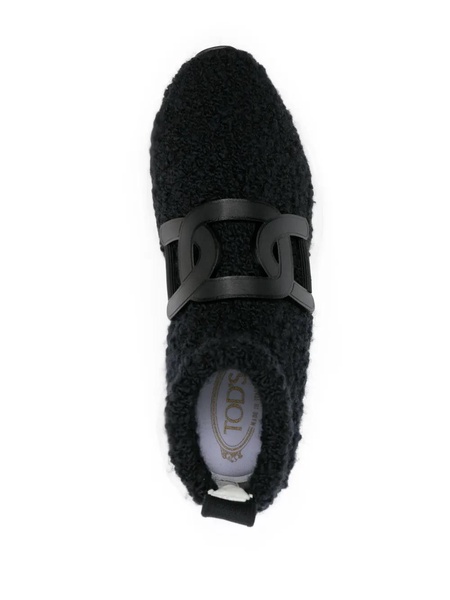 Black Shearling Logo-Plaque Trainers