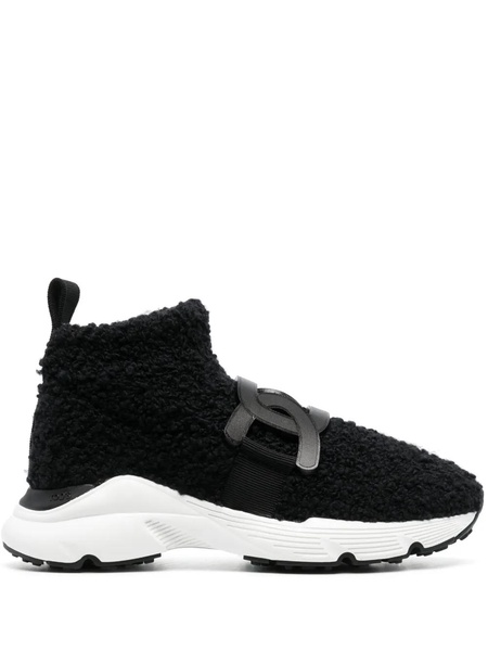 Black Shearling Logo-Plaque Trainers