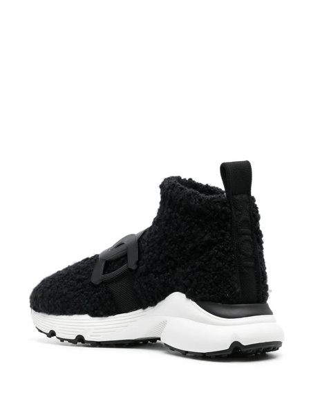 Black Shearling Logo-Plaque Trainers