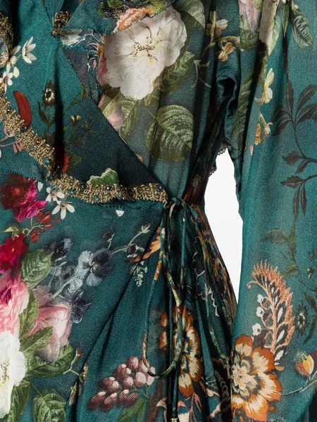 Ruffled silk midi wrap dress