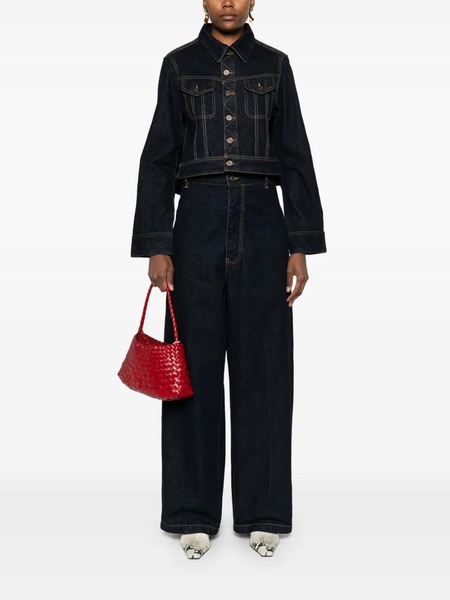 Blue Denim Cropped Jacket Contrast Stitching