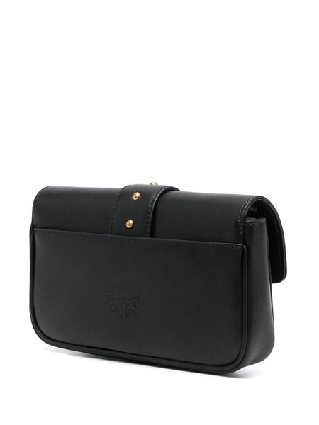 'Love One Pocket' Black Shoulder Bag With Logo Patch In Smooth Leather Woman