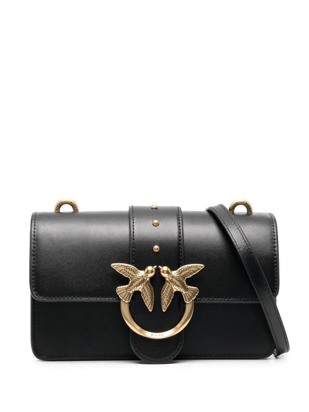 'Mini Love Bag Icon' Black Shoulder Bag With Logo Patch In Smooth Leather Woman Pinko