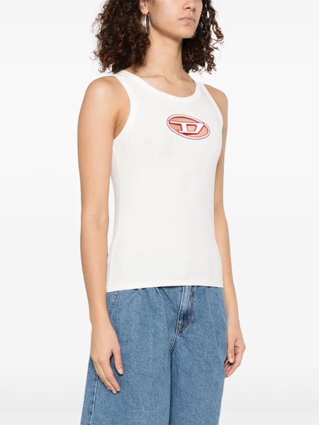 White tank top with cut-out logo