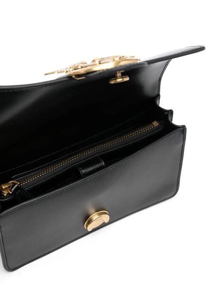 'Mini Love Bag Icon' Black Shoulder Bag With Logo Patch In Smooth Leather Woman Pinko