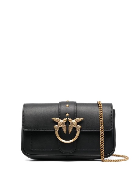 'Love One Pocket' Black Shoulder Bag With Logo Patch In Smooth Leather Woman