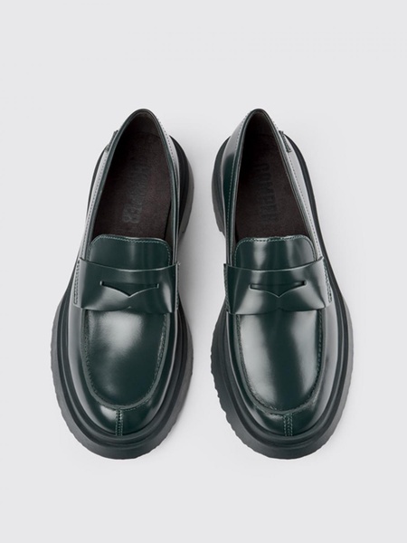 Green leather loafers for women