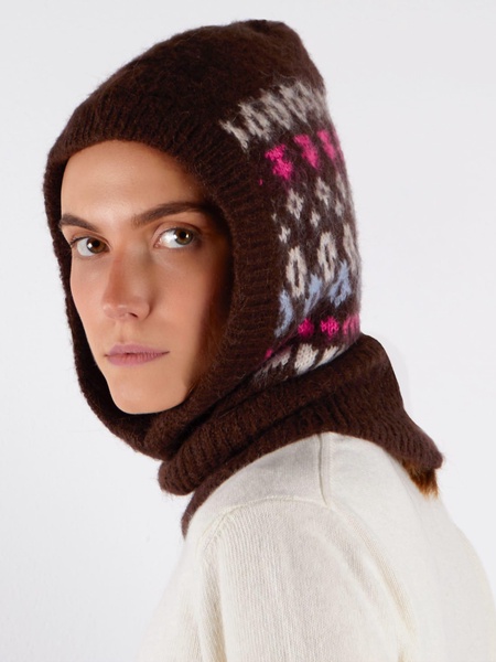 Woman Ultra Soft Brown Balaclava With Icelandic Pattern