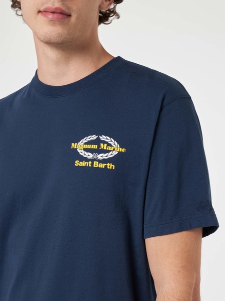 Man Cotton T-shirt With Magnum Marine & Saint Barth Front And Back Print | Magnum Marine Special Edition