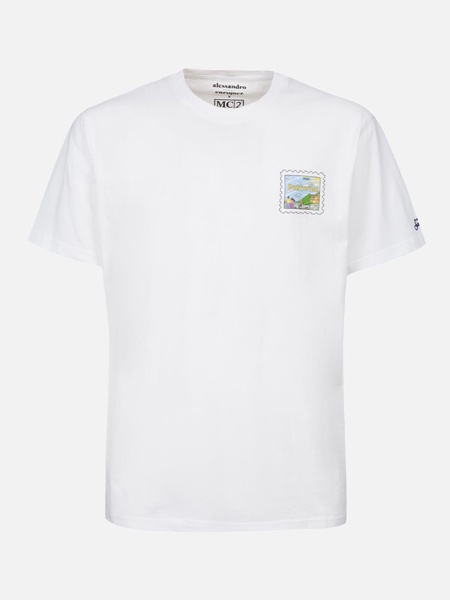 Man Cotton T-shirt With Portofino Postcard Front And Back Print | Alessandro Enriquez Special Edition