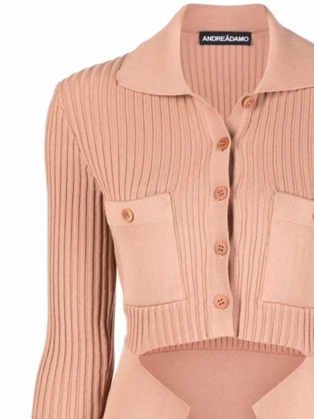 Ribbed-knit Mini Cardigan With Cut-out Pocket