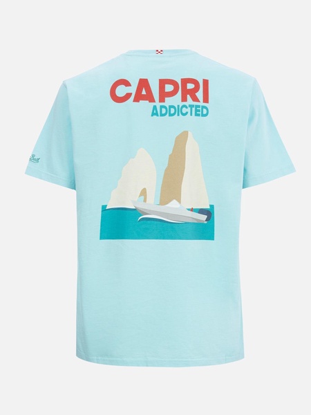 Man Cotton T-shirt With Capri Addicted Postcard Placed Print
