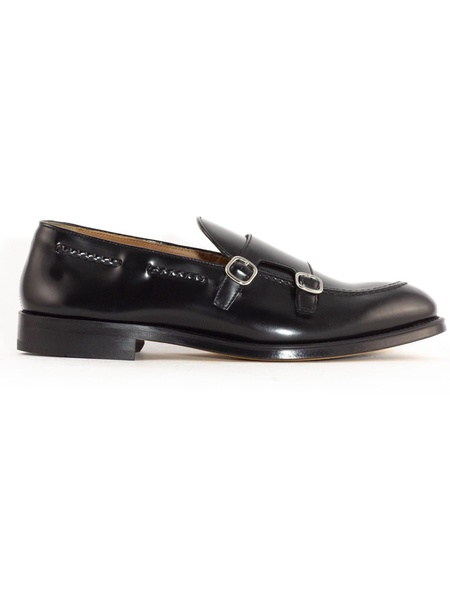 Black Calfskin Leather Double-buckle Loafers