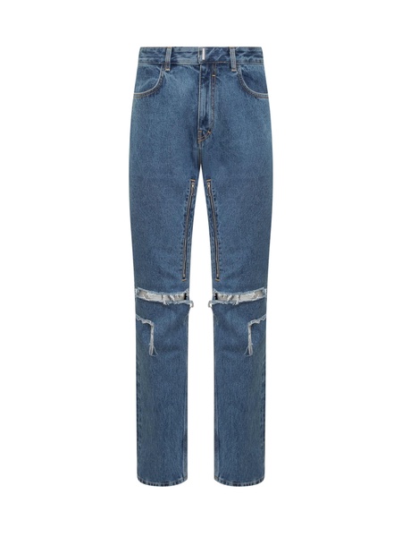 Jeans With Zip And Rips Details