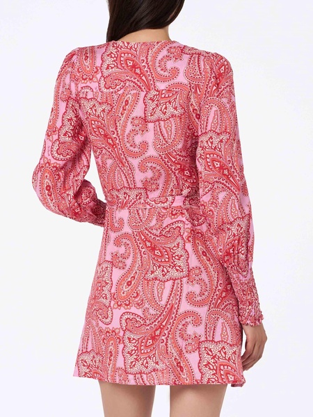 Linen Short Wrap Dress Brilly With Paisley Print