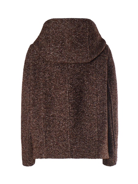 Brown Wool Duffle Coat Fishbone Design