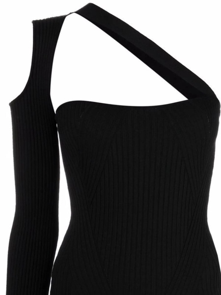 Ribbed-knit Asymmetrical Mono Shoulder Dress