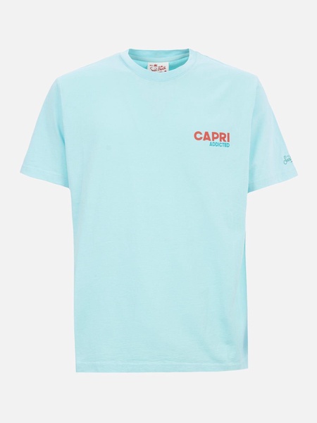Man Cotton T-shirt With Capri Addicted Postcard Placed Print