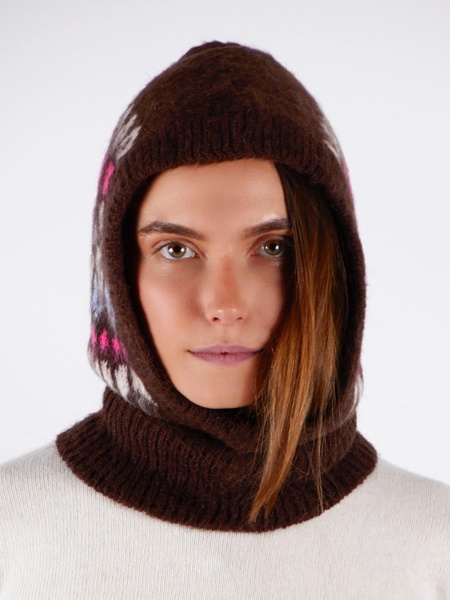 Woman Ultra Soft Brown Balaclava With Icelandic Pattern