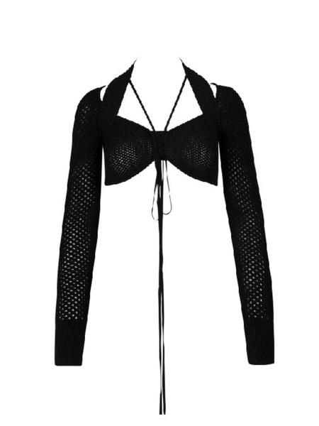 Fishnet-knit Bra With Strappy Details