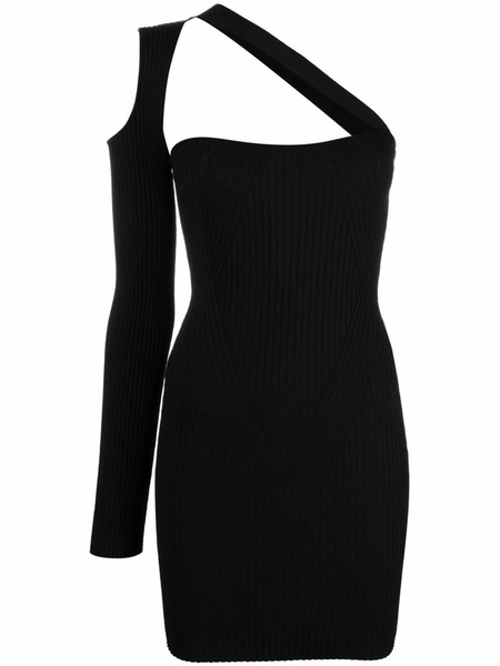 Ribbed-knit Asymmetrical Mono Shoulder Dress