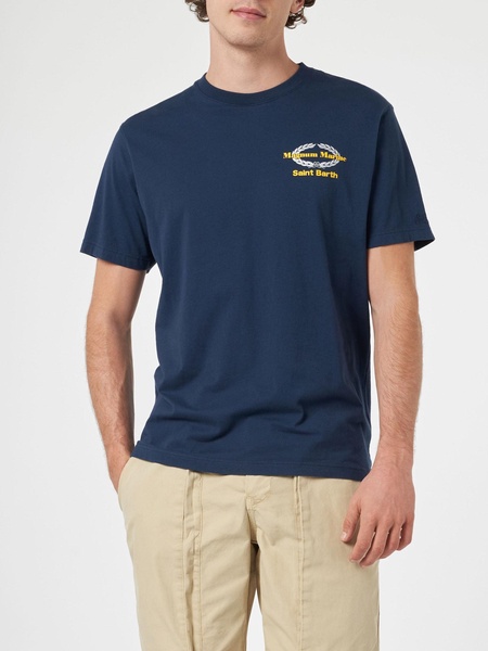 Man Cotton T-shirt With Magnum Marine & Saint Barth Front And Back Print | Magnum Marine Special Edition