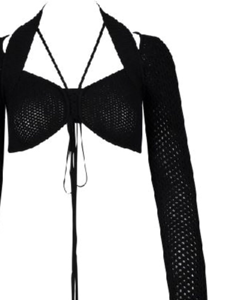 Fishnet-knit Bra With Strappy Details