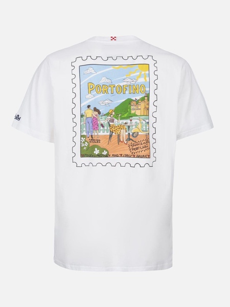 Man Cotton T-shirt With Portofino Postcard Front And Back Print | Alessandro Enriquez Special Edition