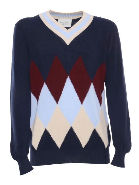 Blue Colored Checked Sweater