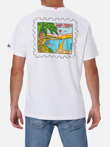 Man Cotton T-shirt With St. Tropez Postcard Front And Back Print | Alessandro Enriquez Special Edition