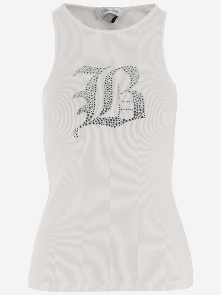 Stretch Cotton Tank Top With Logo