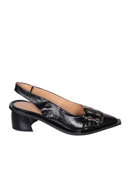 Ganni Black Buckle Tacco Naplack Ballerinas