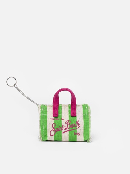 Green Striped Cotton Canvas Key Holder