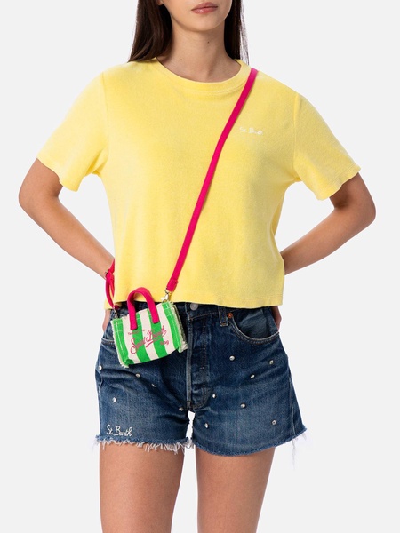 Green Striped Cotton Canvas Key Holder