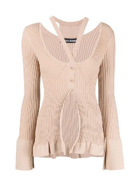 Ribbed-knit Cardigan With Double Layers