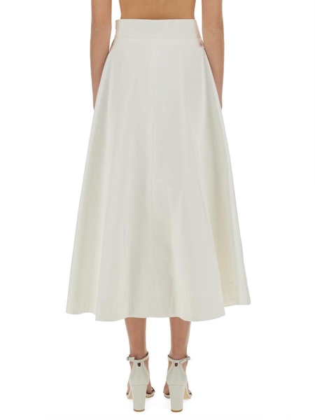 Cotton Gabardine Long Flared Skirt
