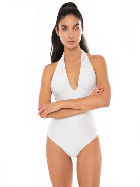 Woman White One Piece Swimsuit