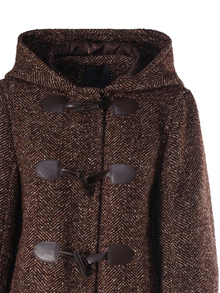 Brown Wool Duffle Coat Fishbone Design