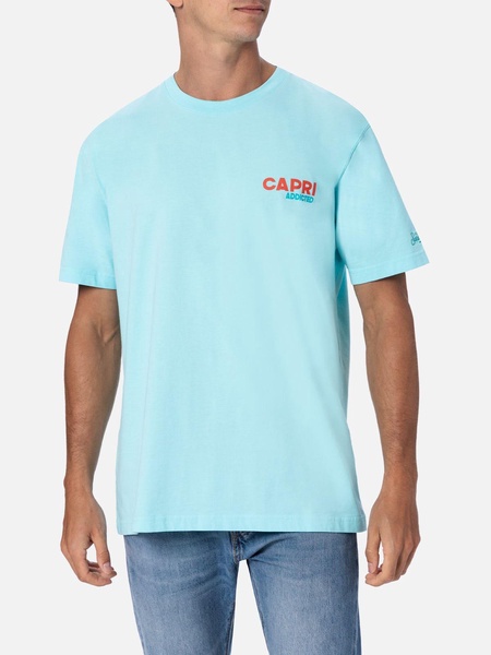 Man Cotton T-shirt With Capri Addicted Postcard Placed Print