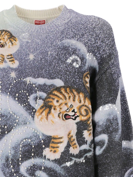 Tiger Intarsia-knit Embellished Jumper