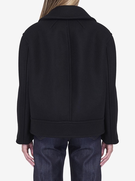 Black Double-Breasted Coat with Classic Wide Revers in Wool Woman